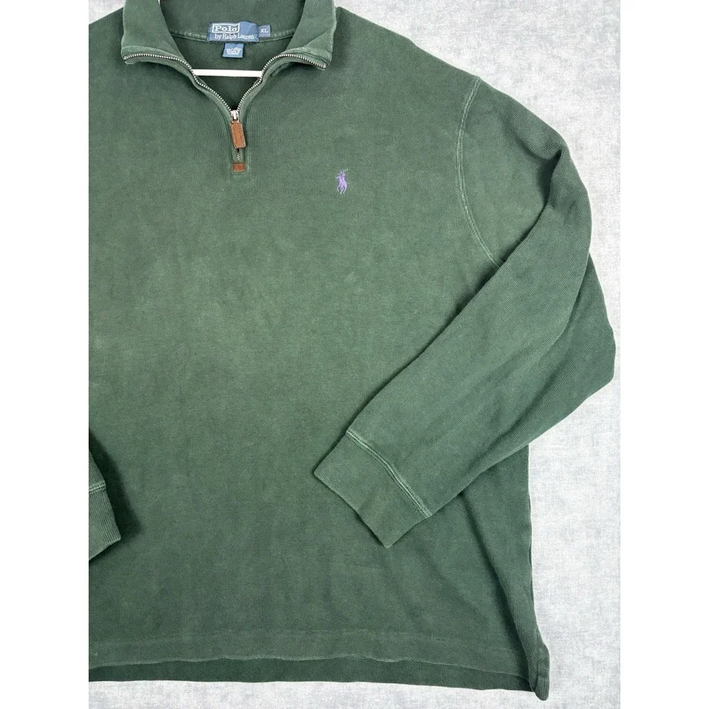Polo Ralph Lauren Quarter Zip Sweater Men's XL Green 100% Cotton Purple Pony